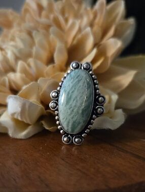 Amazonite Ring 925 Sterling Silver Overlay Size 7¾ NEW